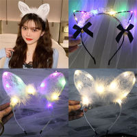 Glow In The Dark Headwear Lace Bell Headband Luminous Headband Bell Cat Ear Headband Lace Feather Headwear