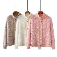 【มีไซส์ใหญ่】Plus Size Womens Stand Collar Knitted Casual Cardigans Long Sleeved Slim Vintage Female Outerwear