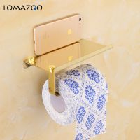 Concise Wall Mount Toilet Paper Holder Bathroom Accessories Fixture Stainless Steel Roll Paper Holders with Phone Shelf