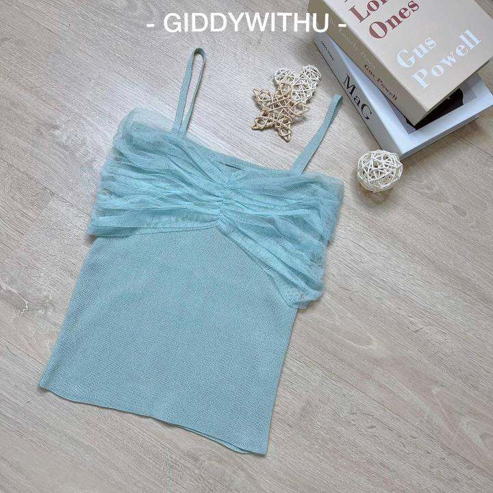 เสื้อสายเดี่ยวไหมพรม-แต่งชีฟองหน้า-น่ารักมากกกก-giddywithu