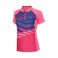 Lining Women Summer Badminton T-shirt Comfortable Breathable Quick-drying Stripe Shirt AAYL121