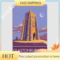 Glastonbury Tor Somerset ป้ายโลหะผนังตกแต่งโรงภาพยนตร์พิมพ์ห้องนั่งเล่นโปสเตอร์ป้ายดีบุก 20 * 30 ซม