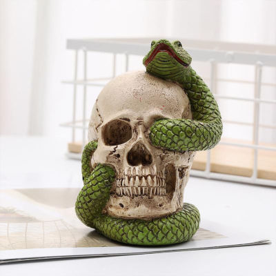 Ghost Festival Resin Skull Crafts Halloween Skeleton Head Horror Snake Statue for Shelf Table Coffee