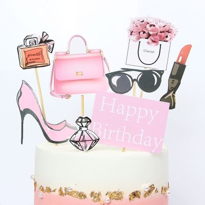 【YF】 Perfume high heels Toppers Flags Kids Happy Birthday Wedding Bride Baking