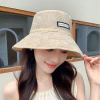 Summer New Double-Sided Wearable Fisherman Hat Womens Lace Letter White Label Outdoor Showing Face Small Fashion Sunscreen Sunshade Hat