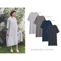 MUJI ชุดเดรสผ้าลินิน แขน3ส่วน WOMEN LINEN 3/4 SLEEVE DRESS