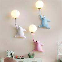 Kids Cartoon Blue White Pink Bear Wall Lamp Children Bedroom Bedside Wall Lights 3D Printing Moon Boy Girl Room Sconces Fixtures