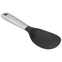 ℡﹍ Stainless Steel Silicone Rice Spoon Non-Stick Pan Rice Serving Spoon with Hanging Hole Kitchen Tool