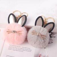 【LZ】☂✓✧  Soft Plush Faux Fur Ball Toy lindo Pompom chaveiro de forma animal enfeites de saco acessórios de trinket gato Keychain