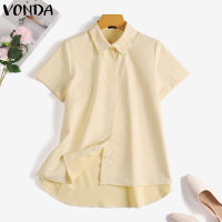 VONDA เสื้อผู้หญิงธุรกิจเปิดคอปกสีพื้นติดกระดุมเสื้อต่ำสูง (ลำลองสไตล์เกาหลี) #2