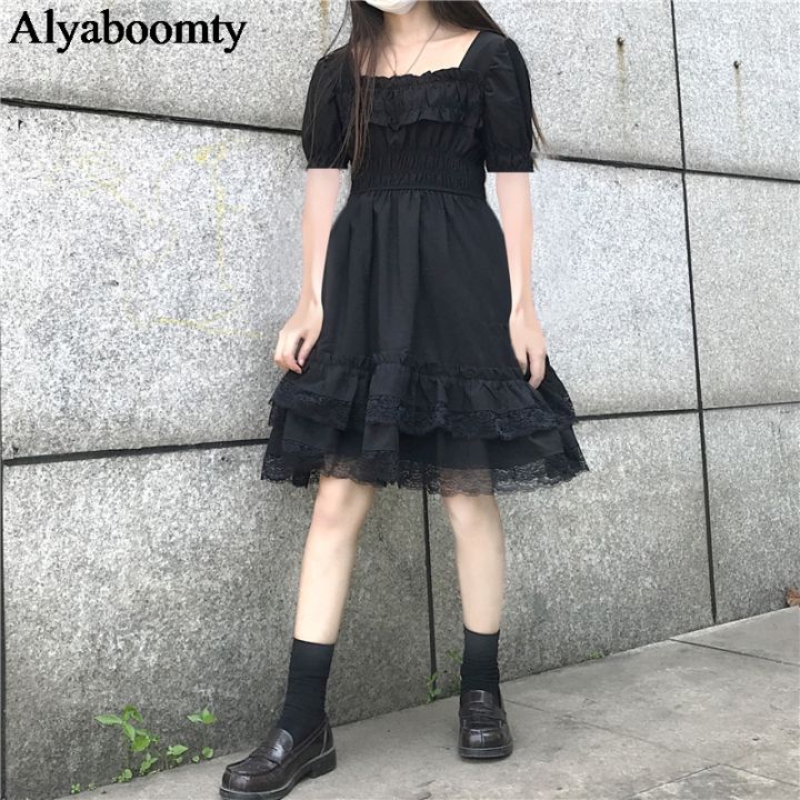 japanese-harajuku-summer-women-black-mini-dress-square-collar-high-waist-puff-sleeve-dress-gothic-lace-ruffles-cosplay-dresses