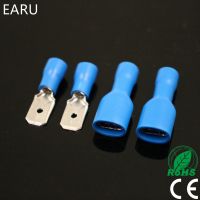 [HOT] 100pcs 50pairs 6.3mm 16-14AWG Female Male Electrical Wiring Connector Insulated Crimp Terminal Spade Blue FDFD2-250 MDD2-250