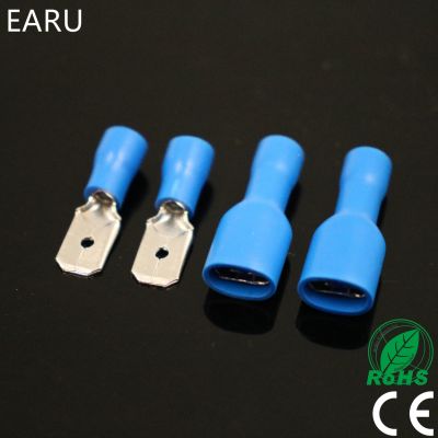 100pcs 50pairs 6.3mm 16-14AWG Female Male Electrical Wiring Connector Insulated Crimp Terminal Spade Blue FDFD2-250 MDD2-250