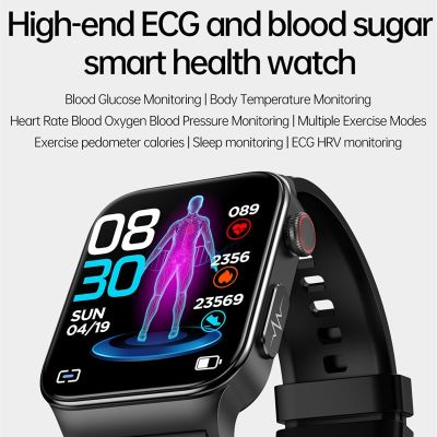 สมาร์ทวอท์ช E500ระดับน้ำตาลในเลือด ECG การตรวจสอบสุขภาพระดับไฮเอนด์อุณหภูมิร่างกายนาฬิกาอัจฉริยะสายรัดข้อมือฟิตเนสผู้ชาย