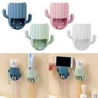 1PCS Household Toothbrush Holder Self-adhesive Wall-mounted Cactus Storage Rack Kitchen Bathroom Toothbrush Organizer With Hook