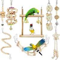 8PcsSet Bird Parrot Toys Wooden Hanging Swing Hammock Climbing Ladders Perches