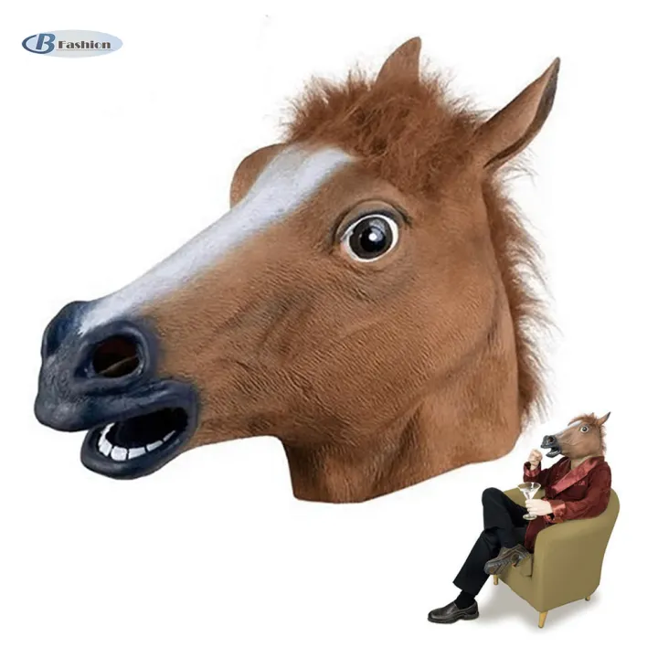 B-F Realistic Horse Head Masks Full Head Fur Mane Latex Creepy Animal Mask  For Halloween Party Costume Props | Lazada PH