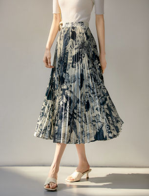 Hand-Painted Printing Flexible Not Picking People Retro Elegance Slimming Light Pleated Skirt 2023 Spring And Summer