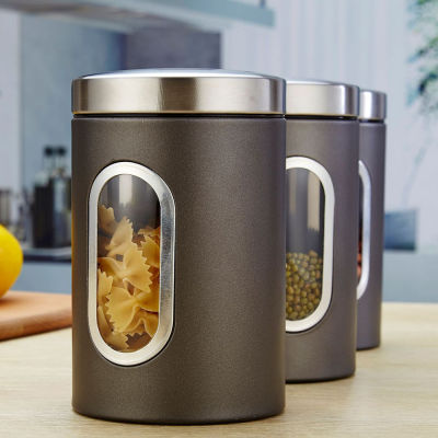 Kitchen Canister Stainless Steel Storage Jar with Windows Food Grain Snacks Storage Organizer for Home Flour Coffee Bean LORS889