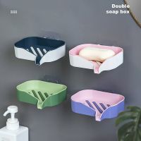 Double-layer Soap Box Home Bathroom Kitchen Accessories Super Suction Cup Soap Dish Container Wall-mounted Soap Box Soap Dishes