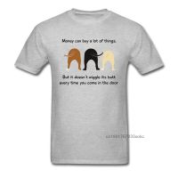 Funny Cartoon T-shirt Men Tshirt Dog Lover T Shirts Grey Tops Letter Tees Money Doesnt Wiggle Its Butt Cotton Fabric Clothing