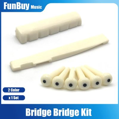 ‘【；】 1 Set 6 String Plastic Acoustic Guitar Bridge Nut/Saddle + Slotted Bridge Pin With Dots ABS Plastic Guitar Parts Accessories