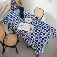 Modern Royal Blue Big Dot Geometric Printed Table Cloth Rectangular Cotton Linen For Dining Kitchen Party Hotel Table Cover Mesa