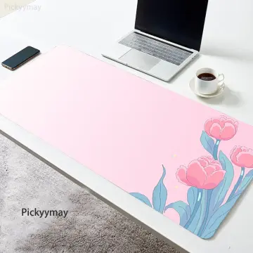 Kawaii Cartoon Rabbit Desk Mat, Tulip Desk Pad Anime Flowers