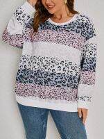 Yuisle Womens Casual Ladies Comfort Plus Size Sweatshirt Plus Leopard Print Colorblock Drop Shoulder Sweatshirt Leisure Perfect Comfortable Eye-catching (Color : Multicolor, Size : X-Large)