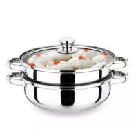 MH หม้อ Stainless steel steamer ซึ้งหม้อนึ่งอเนกประสงค์ ซึ้งสแตนเลสซึ้งนึ่ง 2ชั้น 28CM สำหรับต้มนึ่ง อุ่นอาหาร หรือหม้อสุกี้3in1 หม้อนึ่ง ซึ้ง