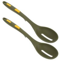 ☽℡ 2 Pcs Cooking Silicone Spoon Utensils Set Slotted Turner Nonstick Spoons Spatula Stirring Serving