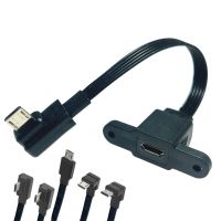 90 degree 5Pin left right angle micro-usb port male to female lock plug micro usb panel mount extension cable with screw mount Wires  Leads Adapters