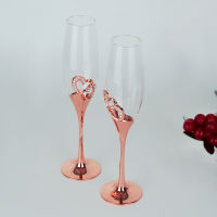 2PcsSet Wedding Crystal Champagne Glasses Gold Metal Stand Flutes Wine Glasses Goblet Party Lovers Valentines Day Gifts 200ml