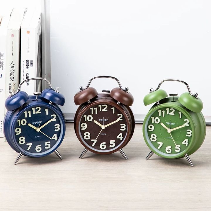 deli-9024นาฬิกานาฬิกาปลุกมีสไตล์นาฬิกาปลุกเดสก์ท็อปสองนาฬิกาปลุกดีไซน์นาฬิกาเงียบ-officepengluomaoyi