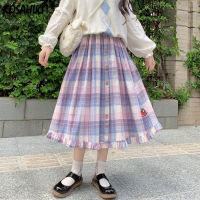 KOSAHIKI Japanese Style Purple Plaid Skirts Womens 2021 New Autumn All Match Vintage Pleated Skirt Girls Sweet Kawaii Jupe Saia