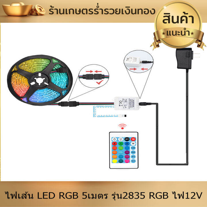 ไฟ-ไฟเส้น-led-rgb-5เมตร-รุ่น2835-rgb-ไฟ12v-ไฟแต่งห้อง-ไฟติดห้อง-ไฟประดับ-ไฟริบบิ้น-พร้อมรีโมทย์-ปรับสีได้ตามใจ-งานดี-ติดตั้งง่าย