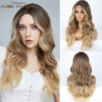 AISI HAIR Synthetic Long Wavy Wig Ombre Blonde Wigs for Women Synthetic Hair Wigs Heat Resistant Fibre for Daily Party Use