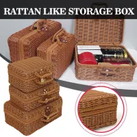 Handmade Imitation Rattan Storage Box Prop Box Finishing Picnic Box Retro Box Basket Suitcase Woven Organizer Storage Z0P1