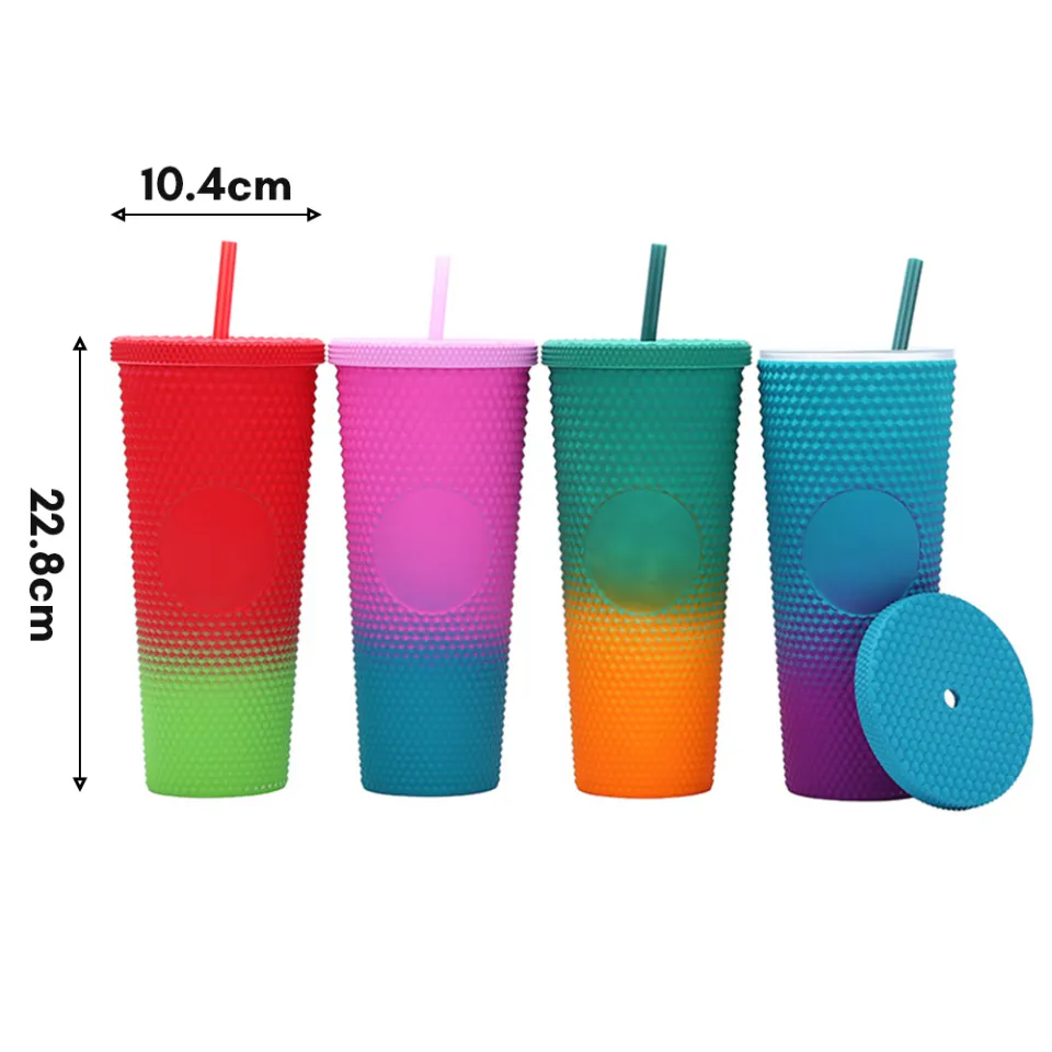 710ML/24OZ Large Capacity Water Cup Fully Studded Matte Tumbler Reusable  Plastic Cup with Wide Opening Leak-Proof Lid Straw - AliExpress