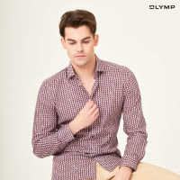 OLYMP GREEN CHOICE Level Five Shirt เสื้อเชิ้ตรักษ์โลก สีชมพูแดง พิมพ์ลายกราฟิก ทรงพอดีตัว ยืดหยุ่นได้ดี รีดง่าย