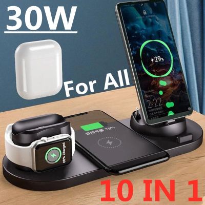 ☬♟ 30W 10 in 1 Wireless Charger Stand For iPhone 13 12 11 XS XR Fast Charging Dock Station for Airpods Pro Apple Watch iWatch 7