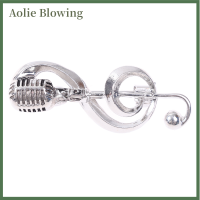 Aolie VINTAGE Silver ไมโครโฟนเข็มกลัดผู้หญิงผู้ชายเพลงหมายเหตุเข็มกลัดของขวัญ