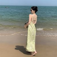 The new spring and summer dress dress niche straight design printed backless holiday by the sea