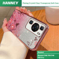 HANNEY สำหรับ Huawei P60 P50 P40 P30 Pro ลายสวนลับเคสโทรศัพท์พร้อมเคสกระดาษแวววาวระยิบระยับเคลือบ6D คริสตัลใสชุบ MM-08ฝาหลังนิ่มโปร่งใสใส