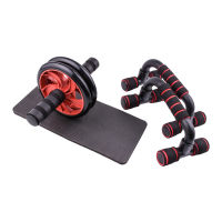 3pcs Home Fitness Equipment Set Push Up Bracket Abdominal AB Wheel Rollers Mat for Beiginner Advanced Practice