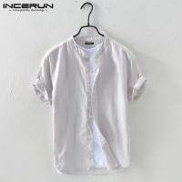 (Leisure style) Incerun ผู้ชายฤดูร้อนลำลองผ้าฝ้ายที่เป็นของแข็งเสื้อยืดแขนสั้นท็อปส์เสื้อสไตล์จีน