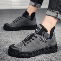 High-top Casual Leather Shoes Men Streetwear Ankle Boots Male Wearable Motorcycle Boots Man Big Size 39-44 Sneakers Autumn