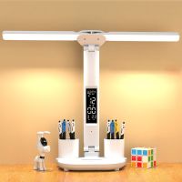 Led Desk Lamp Usb Dimmable Touch Foldable Table Lamp With Calendar Temperature Clock Night Light For Study Reading Lamp