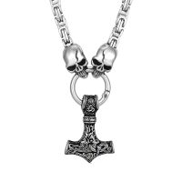 Kalung Baja Tahan Karat หัวกะโหลกไวกิ้งนอร์สชาร์มผู้ชายค้อนธอร์ Mjolnir ราชาแห่งสแกนดิเนเวียจี้เครื่องประดับแนวพังก์