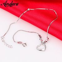 Solid Silver 100% 925 Sterling Silver Anklet Woman Heart Pendant Silver Chain Woman Jewelry